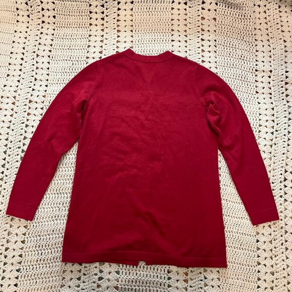 Quacker Factory Red Embroidered Sequin & Stud Tree Button Front Cardigan XXS - Picture 9 of 9